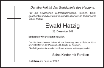 Traueranzeige von Ewald Hatzig von Siegener Zeitung