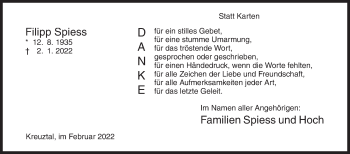 Traueranzeige von Filipp Spiess von Siegener Zeitung
