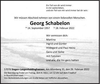 Traueranzeige von Georg Schabelon von Siegener Zeitung