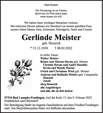 Traueranzeige von Gerlinde Meister von Siegener Zeitung