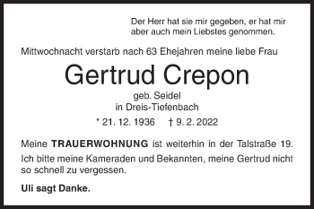 Traueranzeige von Gertrud Crepon von Siegener Zeitung