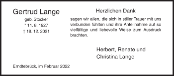 Traueranzeige von Gertrud Lange von Siegener Zeitung