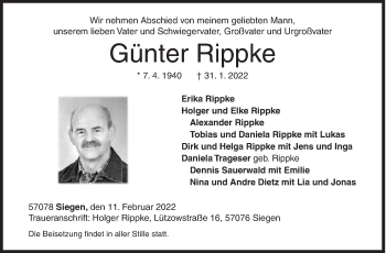 Traueranzeige von Günter Rippke von Siegener Zeitung