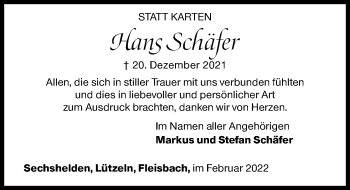 Traueranzeige von Hans Schäfer von Siegener Zeitung