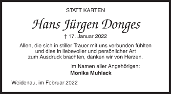 Traueranzeige von Hans Jürgen Donges von Siegener Zeitung