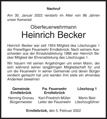 Traueranzeige von Heinrich Becker von Siegener Zeitung
