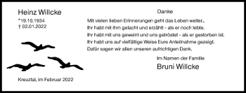 Traueranzeige von Heinz Willcke von Siegener Zeitung