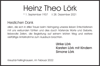 Traueranzeige von Heinz Theo Lörk von Siegener Zeitung