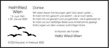 Traueranzeige von Helmfried Wien von Siegener Zeitung
