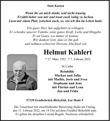Traueranzeige von Helmut Kahlert von Siegener Zeitung