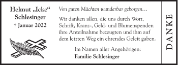 Traueranzeige von Helmut Schlesinger von Siegener Zeitung
