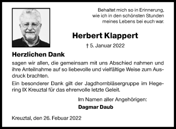 Traueranzeige von Herbert Klappert von Siegener Zeitung