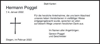 Traueranzeige von Hermann Poggel von Siegener Zeitung