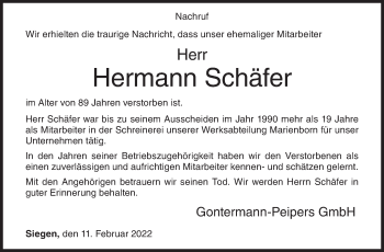 Traueranzeige von Hermann Schäfer von Siegener Zeitung