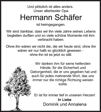Traueranzeige von Hermann Schäfer von Siegener Zeitung
