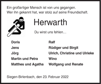 Traueranzeige von Herwarth  von Siegener Zeitung