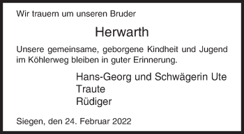 Traueranzeige von Herwarth  von Siegener Zeitung