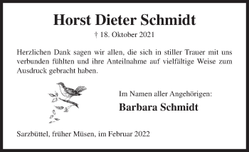 Traueranzeige von Horst Dieter Schmidt von Siegener Zeitung