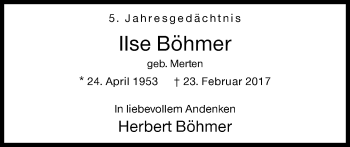 Traueranzeige von Ilse Böhmer von Siegener Zeitung