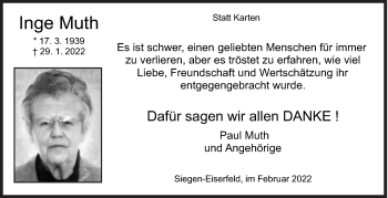 Traueranzeige von Inge Muth von Siegener Zeitung