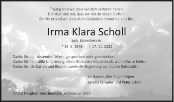 Traueranzeige von Irma Klara Scholl von Siegener Zeitung