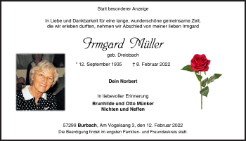 Traueranzeige von Irmgard Müller von Siegener Zeitung