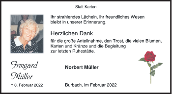 Traueranzeige von Irmgard Müller von Siegener Zeitung