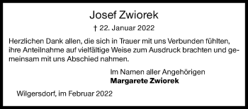 Traueranzeige von Josef Zwiorek von Siegener Zeitung