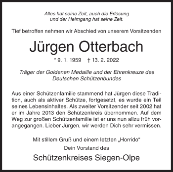 Traueranzeige von Jürgen Otterbach von Siegener Zeitung