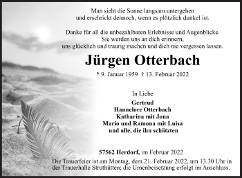 Traueranzeige von Jürgen Otterbach von Siegener Zeitung