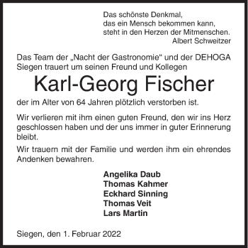 Traueranzeige von Karl-Georg Fischer von Siegener Zeitung