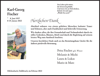 Traueranzeige von Karl-Georg Fischer von Siegener Zeitung