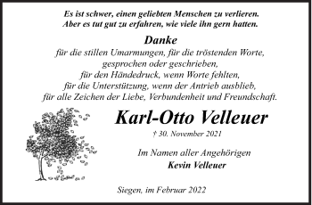 Traueranzeige von Karl-Otto Velleuer von Siegener Zeitung
