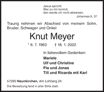Traueranzeige von Knut Meyer von Siegener Zeitung