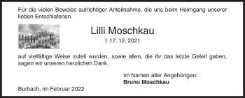 Traueranzeige von Lilli Moschkau von Siegener Zeitung