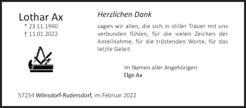 Traueranzeige von Lothar Ax von Siegener Zeitung
