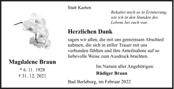 Traueranzeige von Magdalene Braun von Siegener Zeitung