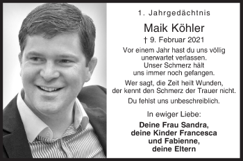Traueranzeige von Maik Köhler von Siegener Zeitung