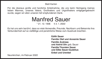 Traueranzeige von Manfred Sauer von Siegener Zeitung