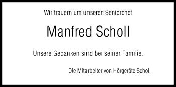 Traueranzeige von Manfred Scholl von Siegener Zeitung