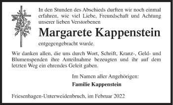 Traueranzeige von Margarete Kappenstein von Siegener Zeitung