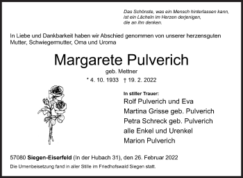 Traueranzeige von Margarete Pulverich von Siegener Zeitung
