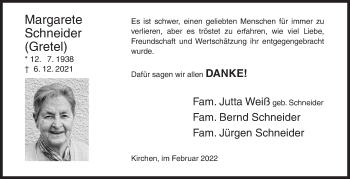 Traueranzeige von Margarete Schneider von Siegener Zeitung