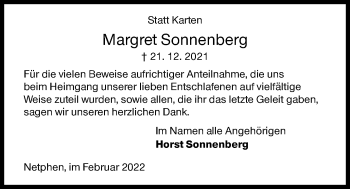 Traueranzeige von Margret Sonnenberg von Siegener Zeitung
