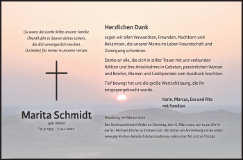 Traueranzeige von Marita Schmidt von Siegener Zeitung