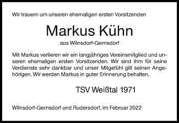 Traueranzeige von Markus Kühn von Siegener Zeitung