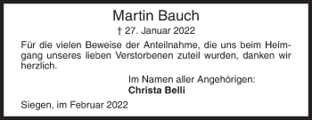Traueranzeige von Martin Bauch von Siegener Zeitung