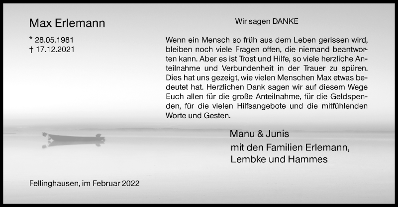  Traueranzeige für Max Erlemann vom 19.02.2022 aus Siegener Zeitung