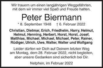 Traueranzeige von Peter Biermann von Siegener Zeitung