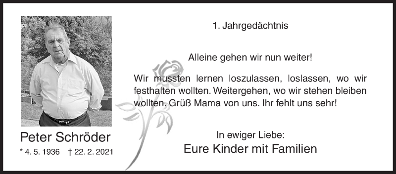  Traueranzeige für Peter Schröder vom 22.02.2022 aus Siegener Zeitung